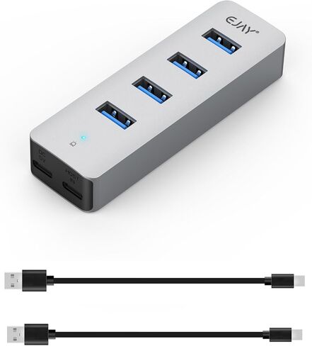 4 Ports USB3.0 HUB ، منفذ تزويد الطاقة الإضافي ، كابل بيانات طويل 3.3 قدم (1M) وكابل طاقة طويل 3.3 قدم (1M) ، الألومنيوم 5 جيجابت في الثانية عالي السرعة USB ، محور موسع المنفذ متعدد المنافذ للكمبيوتر الشخصي ، الكمبيوتر المحمول ، MAC ، إلخ (HA-4U) in Kuwait