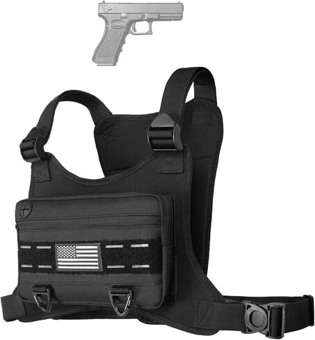 Sports Running Chest Bag for Men Woman, CCW Outdoor Chest Pack EDC Tactical Vest with Built in Phone Fixed Strap Pistol Holster, Breathable Vest Pouch for Workouts Hiking Walking Dog Black in Saudi Arabia