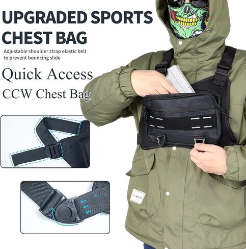 Sports Running Chest Bag for Men Woman, CCW Outdoor Chest Pack EDC Tactical Vest with Built in Phone Fixed Strap Pistol Holster, Breathable Vest Pouch for Workouts Hiking Walking Dog Black in Saudi Arabia