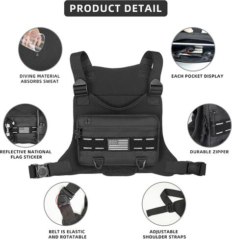 Sports Running Chest Bag for Men Woman, CCW Outdoor Chest Pack EDC Tactical Vest with Built in Phone Fixed Strap Pistol Holster, Breathable Vest Pouch for Workouts Hiking Walking Dog Black in Saudi Arabia