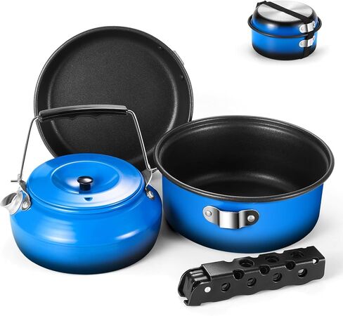 Odoland 5pcs Camping Cookware Poting Non-Dock Camping Pot و Pan مع غلاية ومقبض قابل للإزالة لحقائب المشي لمسافات طويلة والنزهة in Kuwait