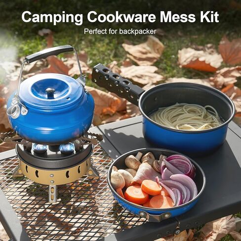Odoland 5pcs Camping Cookware Poting Non-Dock Camping Pot و Pan مع غلاية ومقبض قابل للإزالة لحقائب المشي لمسافات طويلة والنزهة in Kuwait