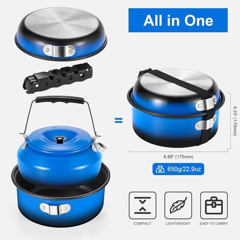 Odoland 5pcs Camping Cookware Poting Non-Dock Camping Pot و Pan مع غلاية ومقبض قابل للإزالة لحقائب المشي لمسافات طويلة والنزهة in Kuwait