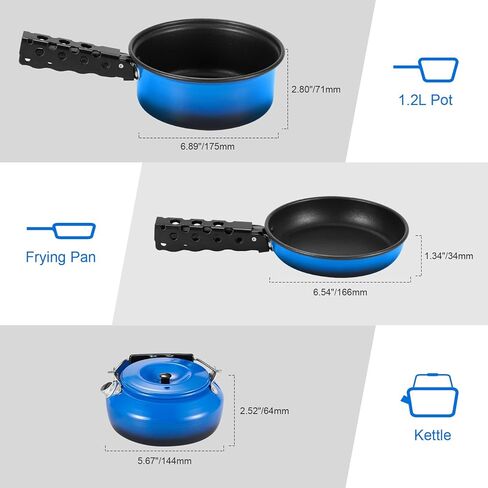 Odoland 5pcs Camping Cookware Poting Non-Dock Camping Pot و Pan مع غلاية ومقبض قابل للإزالة لحقائب المشي لمسافات طويلة والنزهة in Kuwait