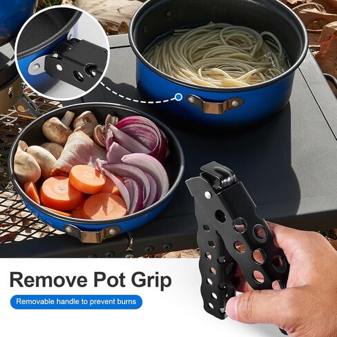Odoland 5pcs Camping Cookware Poting Non-Dock Camping Pot و Pan مع غلاية ومقبض قابل للإزالة لحقائب المشي لمسافات طويلة والنزهة in Kuwait