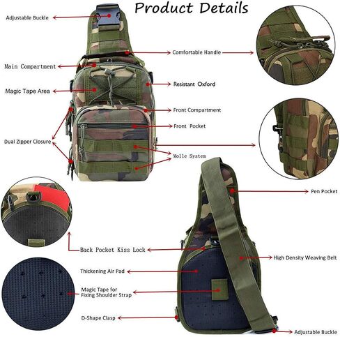 Tactical Shoulder Sling Bag Small Outdoor Chest Pack for Men Traveling, Trekking, Camping, Rover Sling Daypack Black in Saudi Arabia