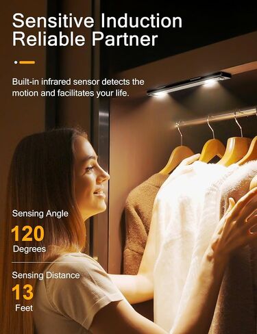 Under Cabinet Lights, Wireless Motion Sensor Light Indoor, Black 10in LED warm Lighting Rechargeable Battery Operated,4 Modes Night Light, Stick-On Magnetic Closet Lights for Kitchen, Hallway(2 Pack) in Saudi Arabia