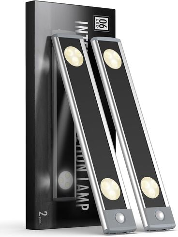 Under Cabinet Lights, Wireless Motion Sensor Light Indoor, Black 10in LED warm Lighting Rechargeable Battery Operated,4 Modes Night Light, Stick-On Magnetic Closet Lights for Kitchen, Hallway(2 Pack) in Saudi Arabia