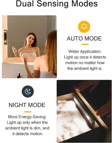 Under Cabinet Lights, Wireless Motion Sensor Light Indoor, Black 10in LED warm Lighting Rechargeable Battery Operated,4 Modes Night Light, Stick-On Magnetic Closet Lights for Kitchen, Hallway(2 Pack) in Saudi Arabia