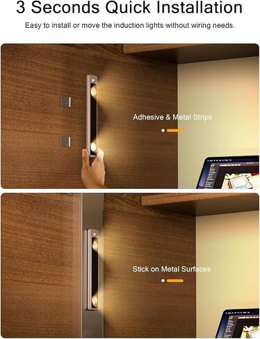 Under Cabinet Lights, Wireless Motion Sensor Light Indoor, Black 10in LED warm Lighting Rechargeable Battery Operated,4 Modes Night Light, Stick-On Magnetic Closet Lights for Kitchen, Hallway(2 Pack) in Saudi Arabia