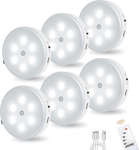 Puck Lights with Remote Control, Magnetic Under Cabinet Lighting, 1200mAh Rechargeable Stick On Lights for Under Cabinet, Hallway, Stairway, Closet (Cool White, 6pcs) in Saudi Arabia