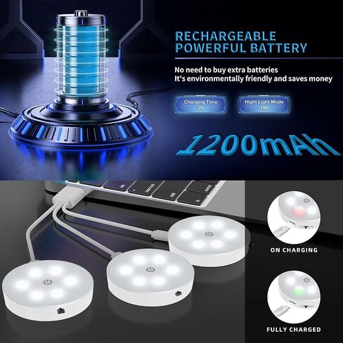 Puck Lights with Remote Control, Magnetic Under Cabinet Lighting, 1200mAh Rechargeable Stick On Lights for Under Cabinet, Hallway, Stairway, Closet (Cool White, 6pcs) in Saudi Arabia