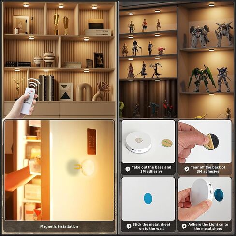 Puck Lights with Remote Control, Magnetic Under Cabinet Lighting, 1200mAh Rechargeable Stick On Lights for Under Cabinet, Hallway, Stairway, Closet (Cool White, 6pcs) in Saudi Arabia