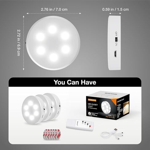 Puck Lights with Remote Control, Magnetic Under Cabinet Lighting, 1200mAh Rechargeable Stick On Lights for Under Cabinet, Hallway, Stairway, Closet (Cool White, 6pcs) in Saudi Arabia