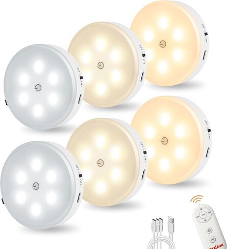 Puck Lights with Remote Control, Magnetic Under Cabinet Lighting, 1200mAh Rechargeable Stick On Lights for Under Cabinet, Hallway, Stairway, Closet (Cool White, 6pcs) in Saudi Arabia