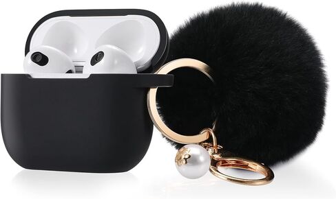 غطاء حالة الحماية لـ Airpods Case Generation Casing ، علبة السيليكون الناعمة مع POM POM POM لطيف لطيف (وردي) in Kuwait