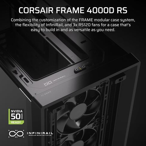 CORSAIR 4000D RS Frame Modular High Airflow Mid-Tower PC Case – 3X CORSAIR RS Fans – InfiniRail Fan Mounting System – Fits Multiple 360mm Radiators – Reverse Connector Motherboard Compatible – Black in Kuwait