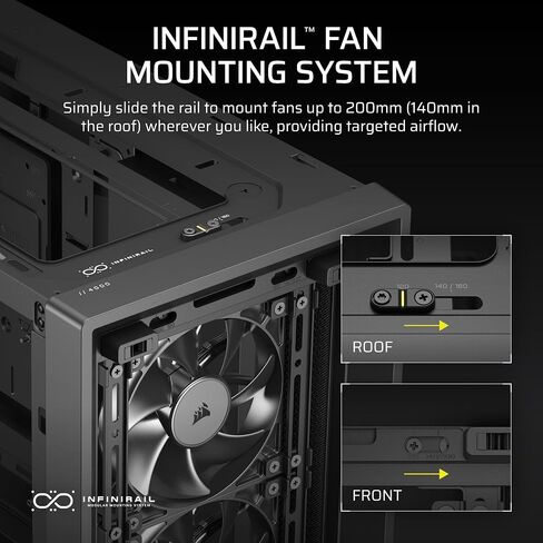 CORSAIR 4000D RS Frame Modular High Airflow Mid-Tower PC Case – 3X CORSAIR RS Fans – InfiniRail Fan Mounting System – Fits Multiple 360mm Radiators – Reverse Connector Motherboard Compatible – Black in Kuwait