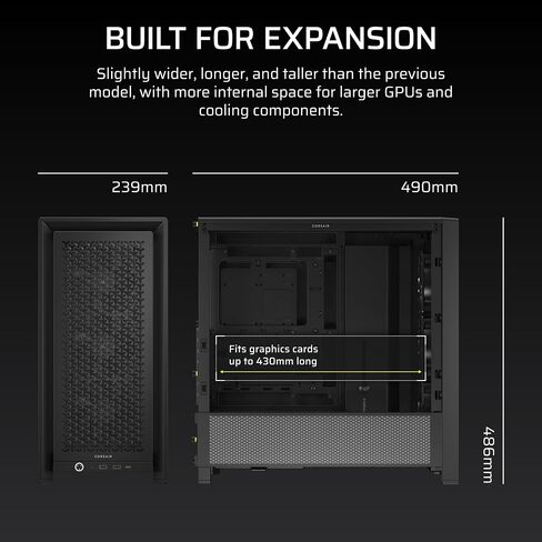 CORSAIR 4000D RS Frame Modular High Airflow Mid-Tower PC Case – 3X CORSAIR RS Fans – InfiniRail Fan Mounting System – Fits Multiple 360mm Radiators – Reverse Connector Motherboard Compatible – Black in Kuwait