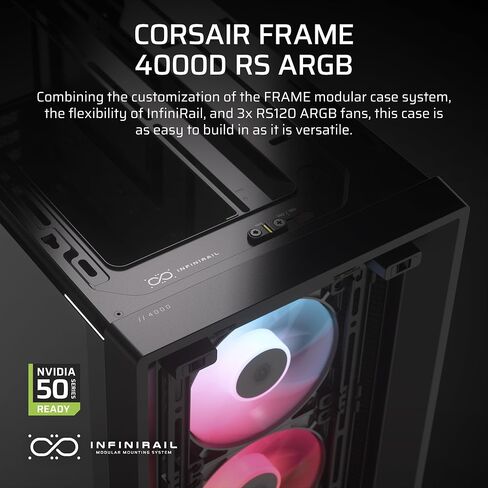 Corsair 4000d RS Argb Frame Modular Mid-Fower Atx PC Case-تدفق الهواء العالي ، 3x معجبين RS ArgB ، نظام تثبيت معجبين Infinirail ™ ، ASUS BTF ، MSI Project Zero ، Gigabyte Project Stealth-Black in Kuwait