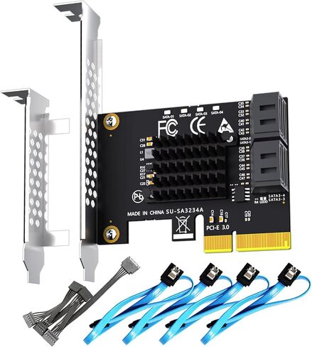 Glotrends SA3026-C 6-PORT PCIE X4 SATA بطاقة مع SATA وكابلات الطاقة ، متوافقة مع Windows و Linux و Mac OS و NAS in Saudi Arabia
