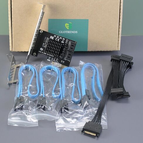 Glotrends SA3026-C 6-PORT PCIE X4 SATA بطاقة مع SATA وكابلات الطاقة ، متوافقة مع Windows و Linux و Mac OS و NAS in Saudi Arabia