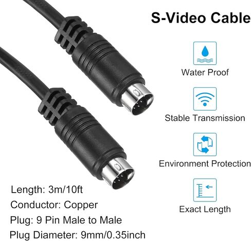 MECCANIXITY S Video Cable 10ft, Mini DIN 9 Pin S-Video Cable Male to Male Gold Plated Connector Transfer for TV Receiver Monitor S-VHS VCR DVD in Saudi Arabia