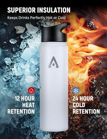 BELANKO Water Bottle, 32 Oz Insulated Stainless Steel Water Bottle with Straw and 3 Lids, Leak-Proof Double-Wall Vacuum for Cold Water Drinks, Sports, Travel, School, and Car - Polar White in Saudi Arabia