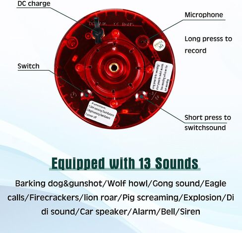 Qualirey 2 Pack Solar Outdoor Motion Sensor Alarm Motion Sensor Animal Deterrent Gunshot Sound Dog Barking Alarm for Home Security Support Recording 13 Kinds of Sound Strobe Light with USB for Yard in Kuwait