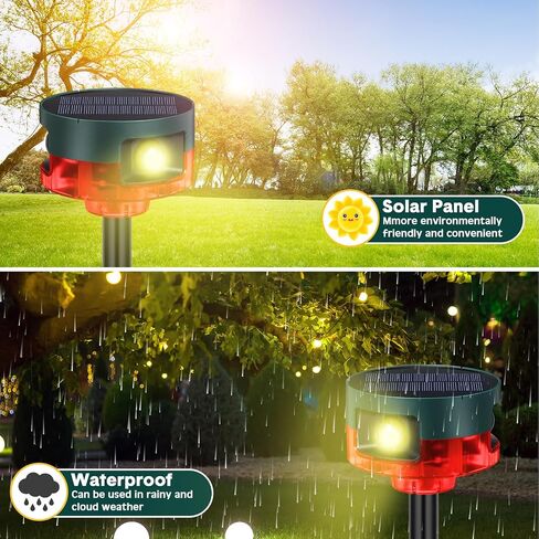 Qualirey 2 Pack Solar Outdoor Motion Sensor Alarm Motion Sensor Animal Deterrent Gunshot Sound Dog Barking Alarm for Home Security Support Recording 13 Kinds of Sound Strobe Light with USB for Yard in Kuwait