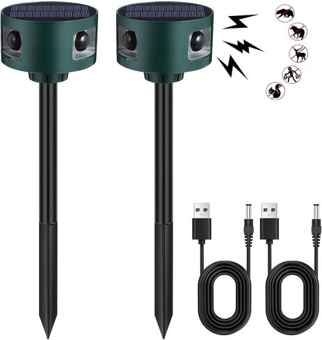 Qualirey 2 Pack Solar Outdoor Motion Sensor Alarm Motion Sensor Animal Deterrent Gunshot Sound Dog Barking Alarm for Home Security Support Recording 13 Kinds of Sound Strobe Light with USB for Yard in Kuwait
