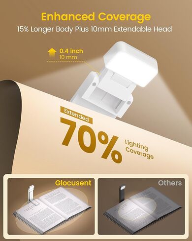 GLOCUSENT BOOK COOK Light للقراءة في السرير ، 5 سطوع محسّن و 3 ألوان مع مساعدات النوم والوقت ، وضوء القراءة القابل لإعادة شحن USB للكتب في السرير ، ومحبي الكتب المثالية هدايا in Kuwait
