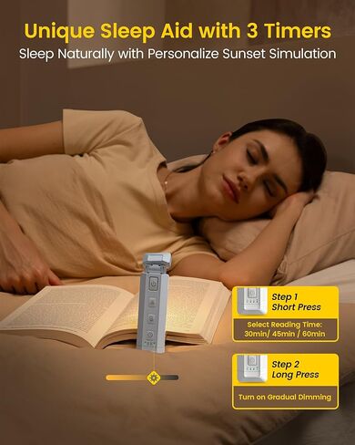 GLOCUSENT BOOK COOK Light للقراءة في السرير ، 5 سطوع محسّن و 3 ألوان مع مساعدات النوم والوقت ، وضوء القراءة القابل لإعادة شحن USB للكتب في السرير ، ومحبي الكتب المثالية هدايا in Kuwait