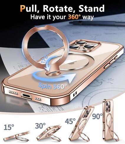 [360° Rotatable CD Stand & Built-in Privacy Screen Magnetic Case for iPhone 16 Pro Max [Compatible with MagSafe & Full Signal] Shockproof Full Body Anti-Spy Cover for 16 Pro Max-Desert Gold in Saudi Arabia