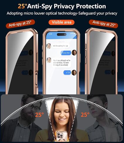 [360° Rotatable CD Stand & Built-in Privacy Screen Magnetic Case for iPhone 16 Pro Max [Compatible with MagSafe & Full Signal] Shockproof Full Body Anti-Spy Cover for 16 Pro Max-Desert Gold in Saudi Arabia