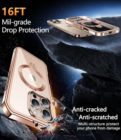 [360° Rotatable CD Stand & Built-in Privacy Screen Magnetic Case for iPhone 16 Pro Max [Compatible with MagSafe & Full Signal] Shockproof Full Body Anti-Spy Cover for 16 Pro Max-Desert Gold in Saudi Arabia