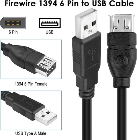 Herfair Firewire to USB Adapter Cable IEEE 1394 4pin to USB 2.0 CORPLER CORD FIREWIRE 400 to USB Connector Lead لتوصيل أجهزة 4Pin 1394 بأجهزة مضيف USB (شريحة شفافة) in Kuwait