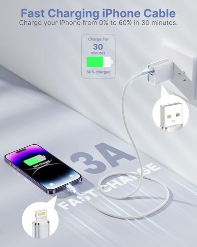 iPhone Charger [Apple MFi Certified] 6FT iPhone Charger Cord Fast Charging USB to Lightning Cable Braided USB Phone Cable Cord Compatible with iPhone 14 13 12 11 Pro Max XR XS X 8 7 6 Plus SE, iPad in Saudi Arabia