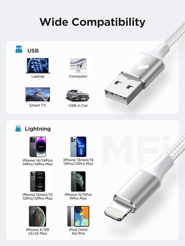 iPhone Charger [Apple MFi Certified] 6FT iPhone Charger Cord Fast Charging USB to Lightning Cable Braided USB Phone Cable Cord Compatible with iPhone 14 13 12 11 Pro Max XR XS X 8 7 6 Plus SE, iPad in Saudi Arabia