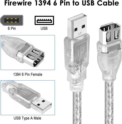 6ft Firewire to USB Adapter Cable 6 Pin IEEE 1394 Male to USB 2.0 Male Adaptor Convertor Firewire 400 1394-a to USB A Connector Cord for Digital Camera Printer Scanner Hard Disk in Kuwait