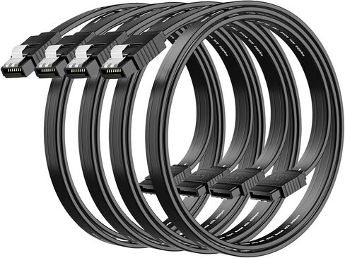 CABLE SATA III 0.6 قدم (4 عبوات) ، موصل زاوية مستقيمة من 7 أسنان ، سلك بيانات SATA 6 جيجابت في الثانية مع قفل قفل ، متوافق مع HDD ، SDD ، برنامج تشغيل أقراص مضغوطة ، كاتب أقراص مضغوطة ، 18 بوصة ، كابل أسود in Kuwait