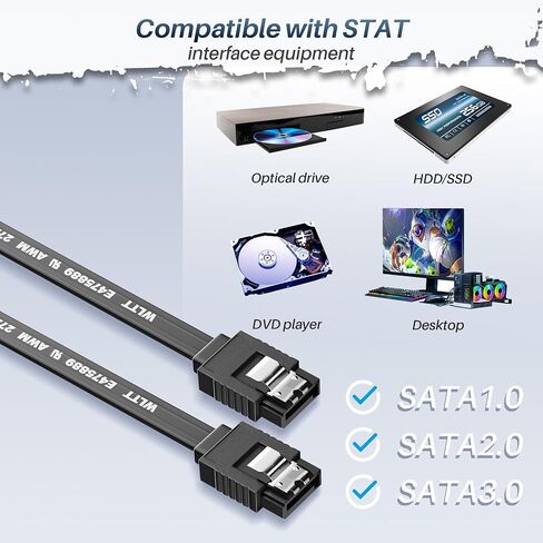 CABLE SATA III 0.6 قدم (4 عبوات) ، موصل زاوية مستقيمة من 7 أسنان ، سلك بيانات SATA 6 جيجابت في الثانية مع قفل قفل ، متوافق مع HDD ، SDD ، برنامج تشغيل أقراص مضغوطة ، كاتب أقراص مضغوطة ، 18 بوصة ، كابل أسود in Kuwait