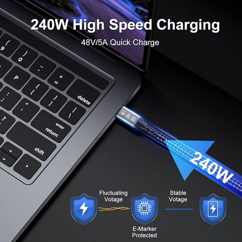 240W Thunderbolt 4 Cable 6.6ft USB C Thunderbolt 4 Cable Monitor Cable Supports 40Gbps Data Transfer and Single 8K/Dual 4K Video Compatible With Thunderbolt 4/3 Monitor, Hub, Docking Stations-Black in Saudi Arabia