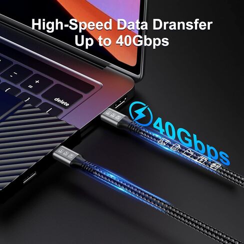 240W Thunderbolt 4 Cable 6.6ft USB C Thunderbolt 4 Cable Monitor Cable Supports 40Gbps Data Transfer and Single 8K/Dual 4K Video Compatible With Thunderbolt 4/3 Monitor, Hub, Docking Stations-Black in Saudi Arabia