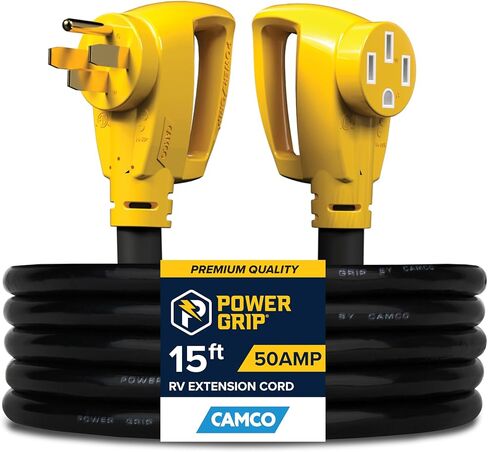 Camco Power Grip 30-Ft 50-AMP CARMPER/RV سلك-يتميز بأسلاك النحاس 6/3 + 8/1 من أجل الموصلية المتفوقة-تم تقييمها لمدة 125/250 فولت/12500 واط-W/مطلية PVC (55195) in Saudi Arabia