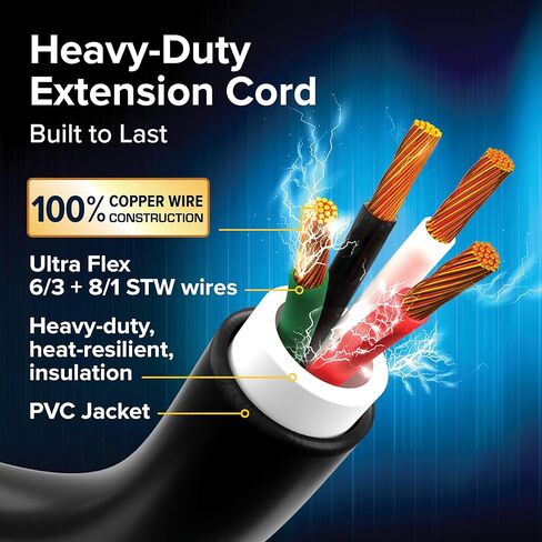 Camco Power Grip 30-Ft 50-AMP CARMPER/RV سلك-يتميز بأسلاك النحاس 6/3 + 8/1 من أجل الموصلية المتفوقة-تم تقييمها لمدة 125/250 فولت/12500 واط-W/مطلية PVC (55195) in Saudi Arabia