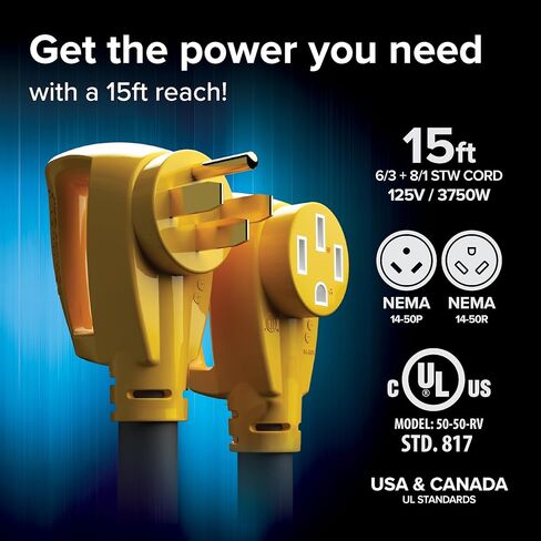 Camco Power Grip 30-Ft 50-AMP CARMPER/RV سلك-يتميز بأسلاك النحاس 6/3 + 8/1 من أجل الموصلية المتفوقة-تم تقييمها لمدة 125/250 فولت/12500 واط-W/مطلية PVC (55195) in Saudi Arabia