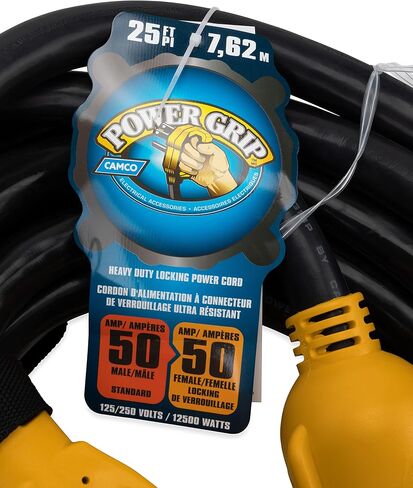 Camco Power Grip 30-Ft 50-Amp Camper/RV Extension Cord - Features Copper 6/3 + 8/1-Gauge Wires for Superior Conductivity - Rated for 125/250 V/12,500 W - Coated w/Heat-Resilient PVC (55195) in Kuwait