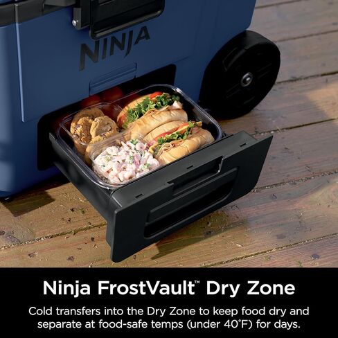 Ninja FrostVault 45qt Wheeled Cooler with Dry Zone, Integrated Fridge-Temp Dry Storage Drawer, Premium Heavy-Duty Insulated Cooler, Keeps Ice for Days, Lakeshore Blue, FB245BL in Kuwait