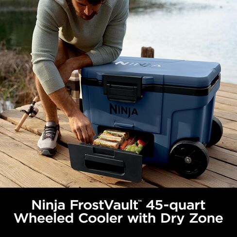 Ninja FrostVault 45qt Wheeled Cooler with Dry Zone, Integrated Fridge-Temp Dry Storage Drawer, Premium Heavy-Duty Insulated Cooler, Keeps Ice for Days, Lakeshore Blue, FB245BL in Kuwait